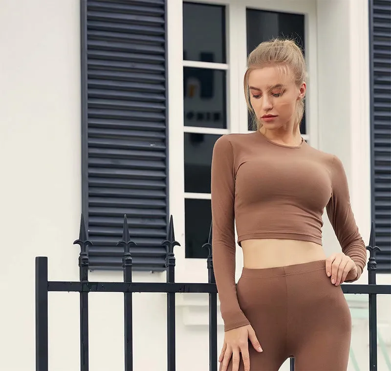 10 Oz. Long Sleeves Crop Top & Biker Shorts Set | A2Z