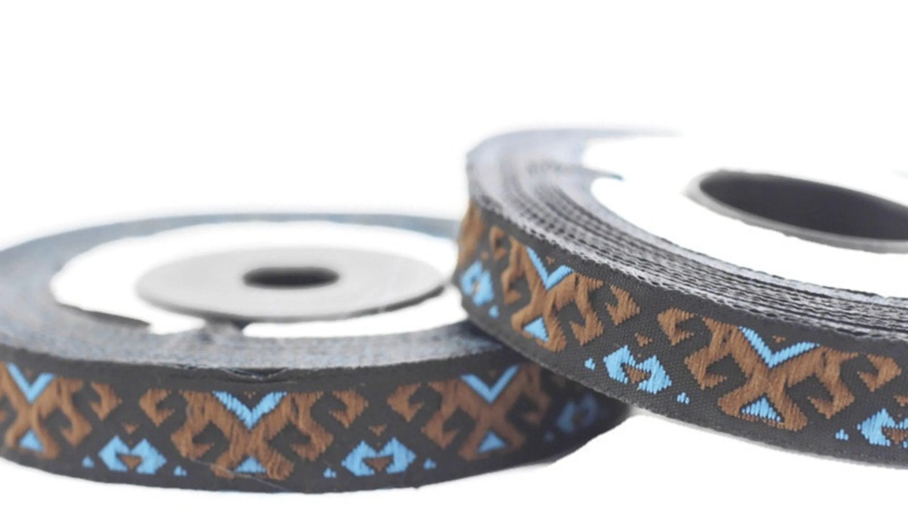 12 mm Blue/Brown embroidered ribbon trim, 0.47inc, jacquard ribbons, french ribbon, Jacquard trim, sewing trim, Woven Ribbon, trimming 12895