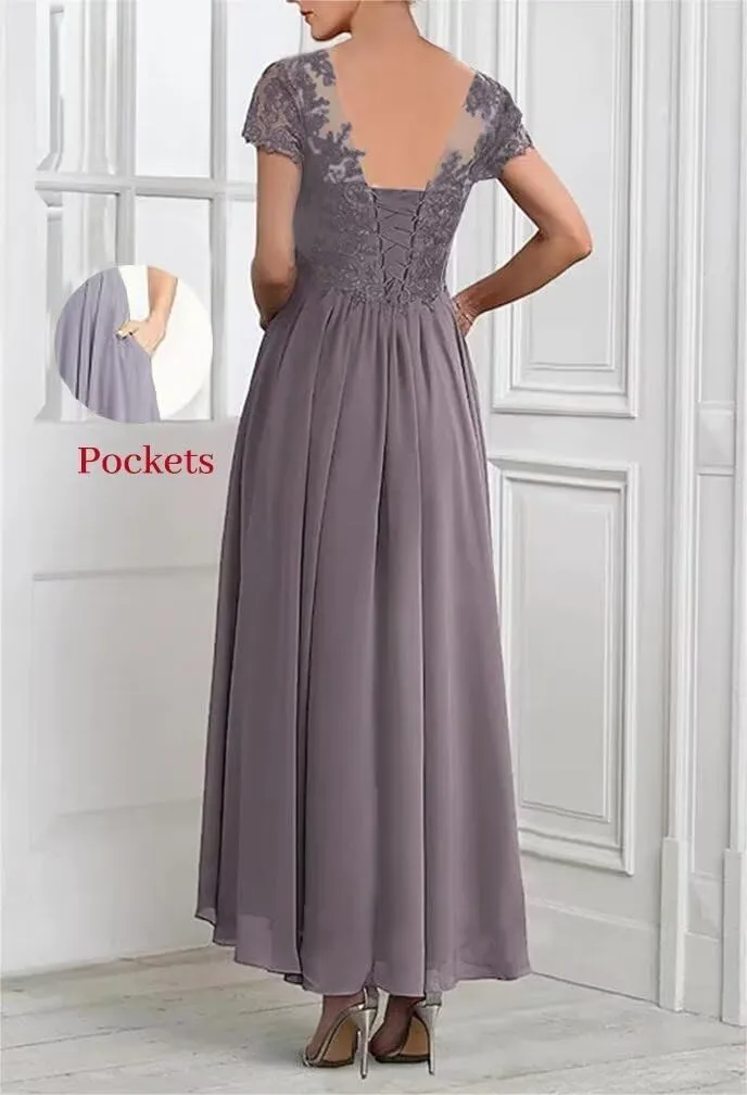 2 Piece Mother of The Bride Dresses for Wedding Tea Length 1/2 Sleeves Formal Dress for Women 2024 with Jacket