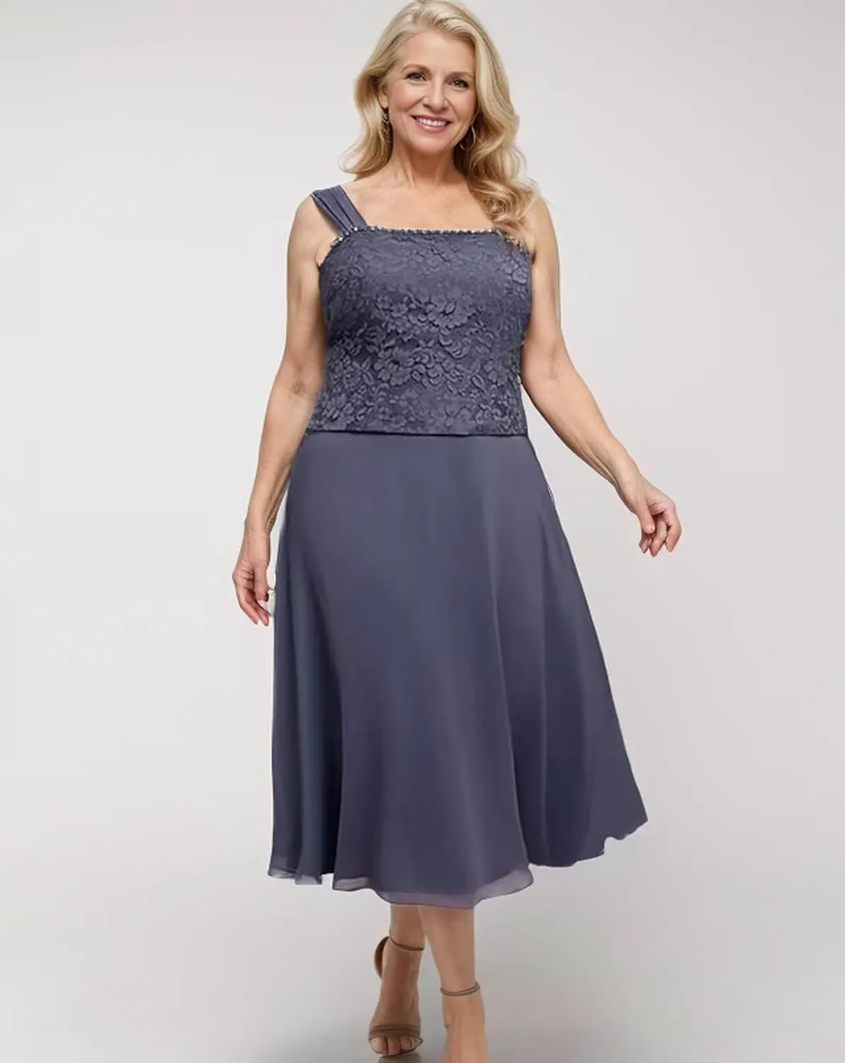 2 Pieces Mother of The Bride Dresses for Wedding 3/4 Sleeve Lace Appliques Chiffon Formal Evening Gown with Jacket