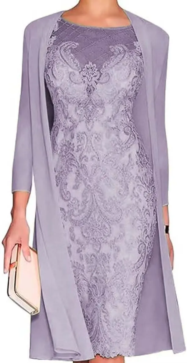 2 Pieces Mother of The Bride Dresses with Jackets Tea Length Mother of The Groom Dress Laces Appliques Evening Dresses