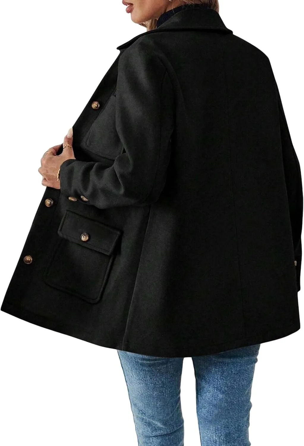 2024 Womens Fall Winter Warm Long Wool Jackets Pea Coats Casual Solid Fashion Outerwear With Pockets