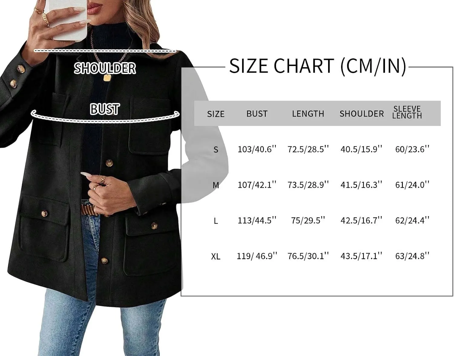 2024 Womens Fall Winter Warm Long Wool Jackets Pea Coats Casual Solid Fashion Outerwear With Pockets