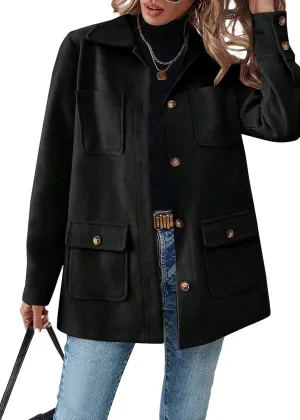 2024 Womens Fall Winter Warm Long Wool Jackets Pea Coats Casual Solid Fashion Outerwear With Pockets