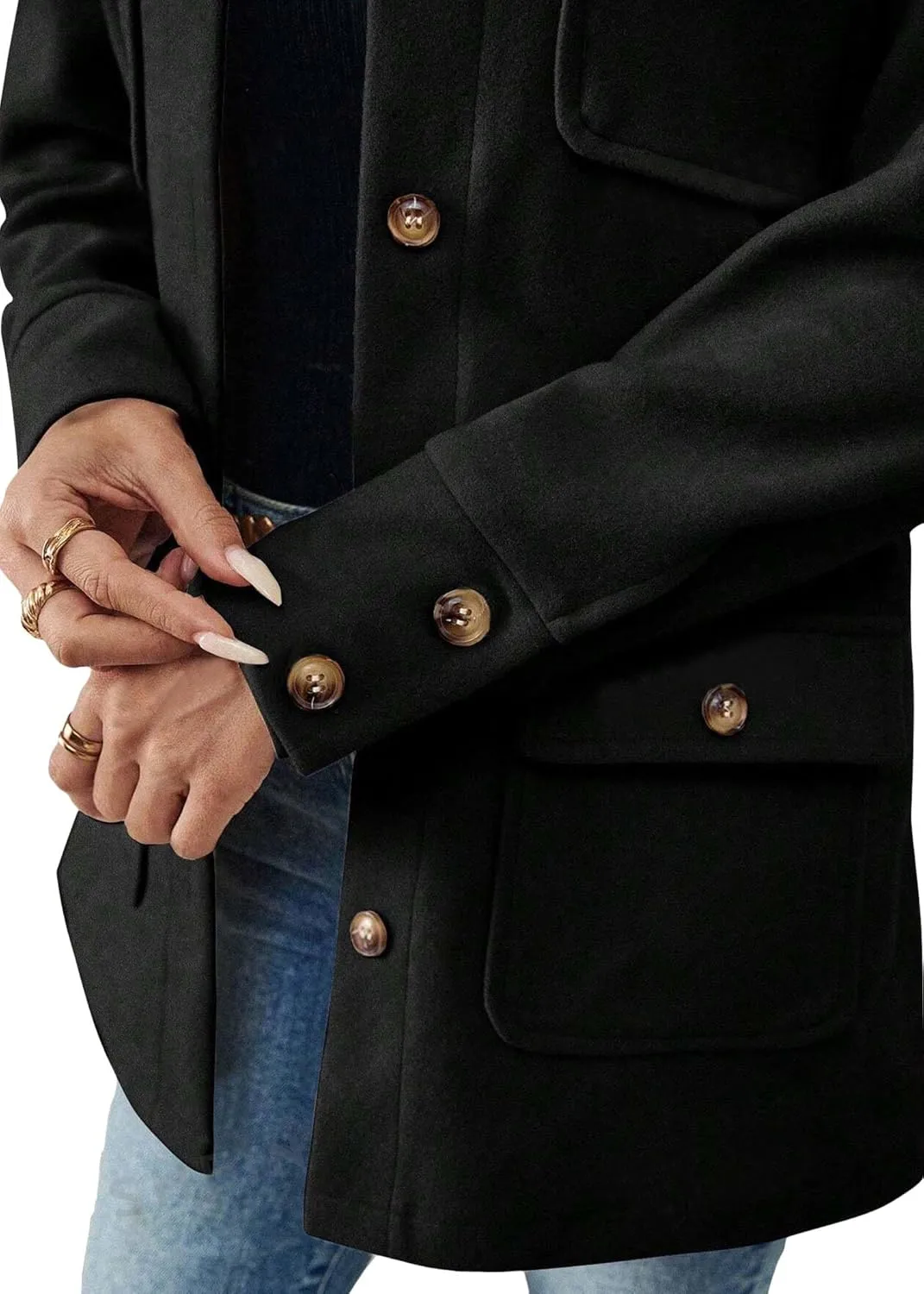 2024 Womens Fall Winter Warm Long Wool Jackets Pea Coats Casual Solid Fashion Outerwear With Pockets