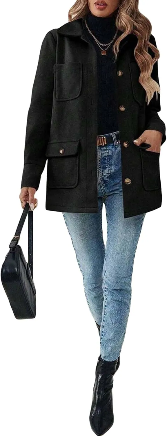 2024 Womens Fall Winter Warm Long Wool Jackets Pea Coats Casual Solid Fashion Outerwear With Pockets