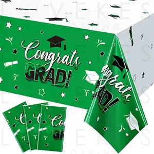 3 Pack Graduation Party Tablecloth Congrats Class of 2022 Graduation Table Covers Grad Cap Table Cloth Rectangle Plastic Tablecloth for Grad Party Decorations and Supplies, 54 x 108 Inch (Green)
