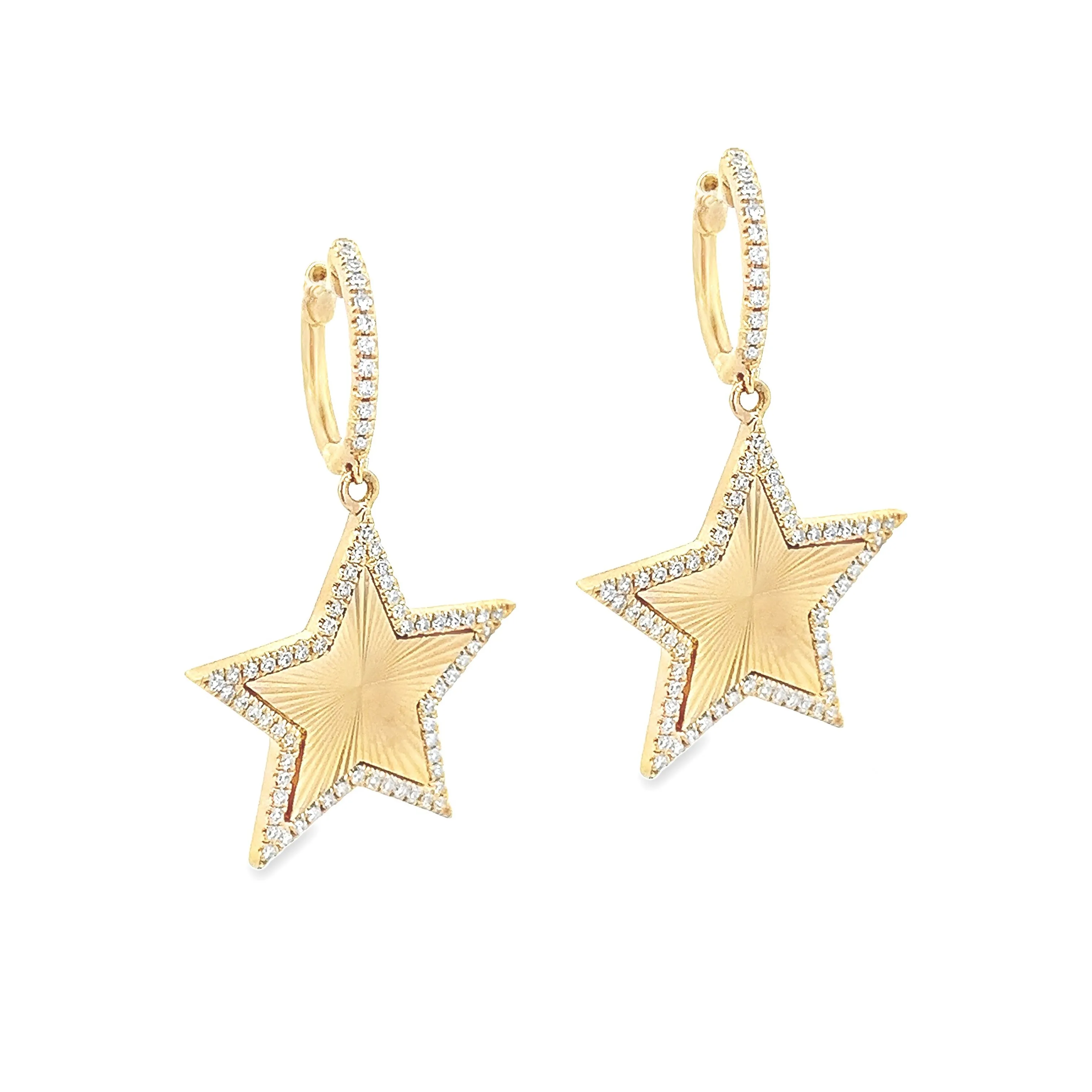 .33ct 14k Yellow Gold Diamond Star Drop Earrings
