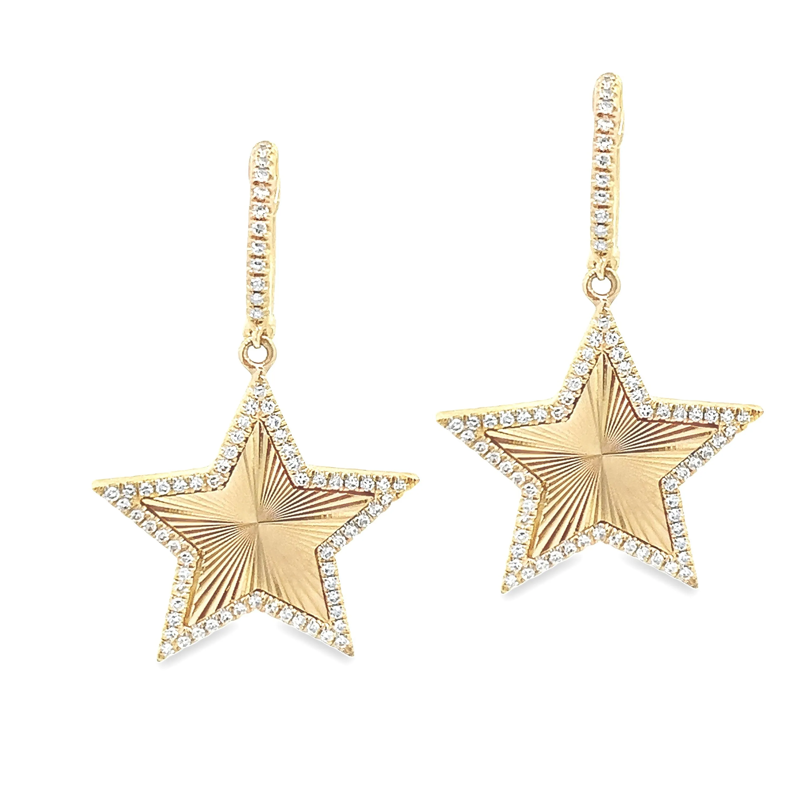 .33ct 14k Yellow Gold Diamond Star Drop Earrings