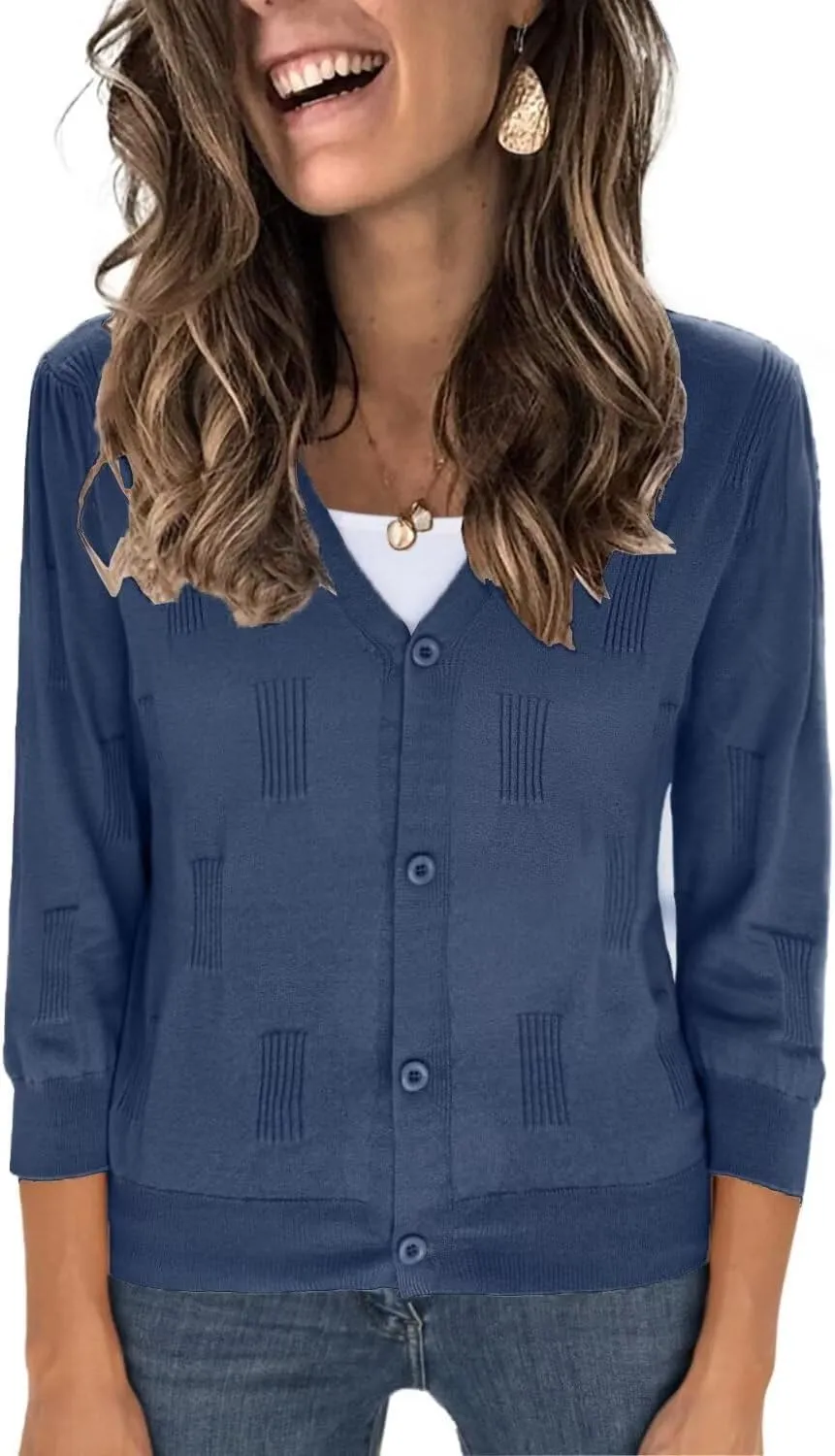 3/4 Sleeve Cardigan for Women Lightweight Summer Cardigan Open Front Cropped Shrugs Knit Sweater Tops
