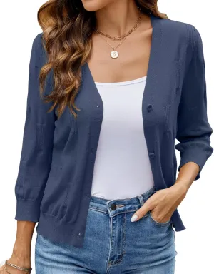 3/4 Sleeve Cardigan for Women Lightweight Summer Cardigan Open Front Cropped Shrugs Knit Sweater Tops