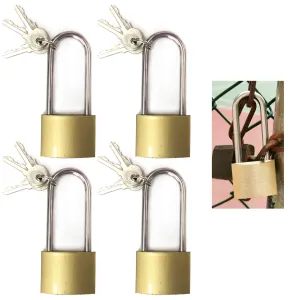 4 Pc Long Shackle Padlocks Heavy Duty Metal Brass Box Locks Keyed 37mm 2 Keys