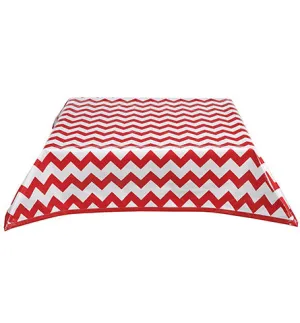 48 x 84 Chevron Red Oilcloth Tablecloth with Blue Gingham Trim