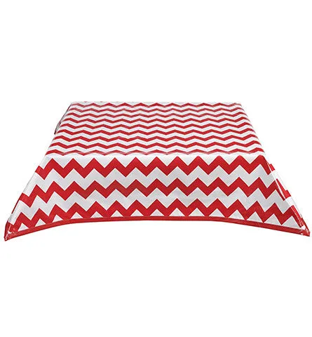 48 x 84 Chevron Red Oilcloth Tablecloth with Blue Gingham Trim