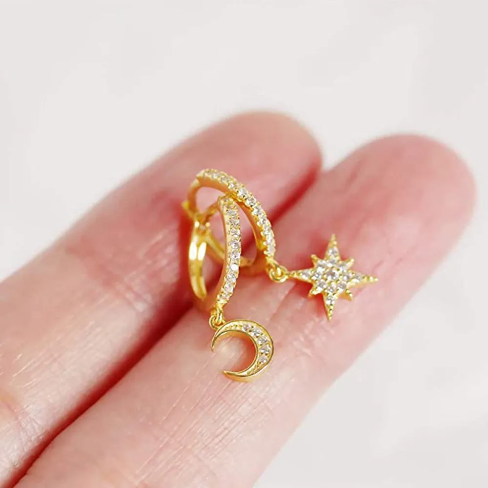 4FunGift® "Universe" Earrings Star and Moon Earring