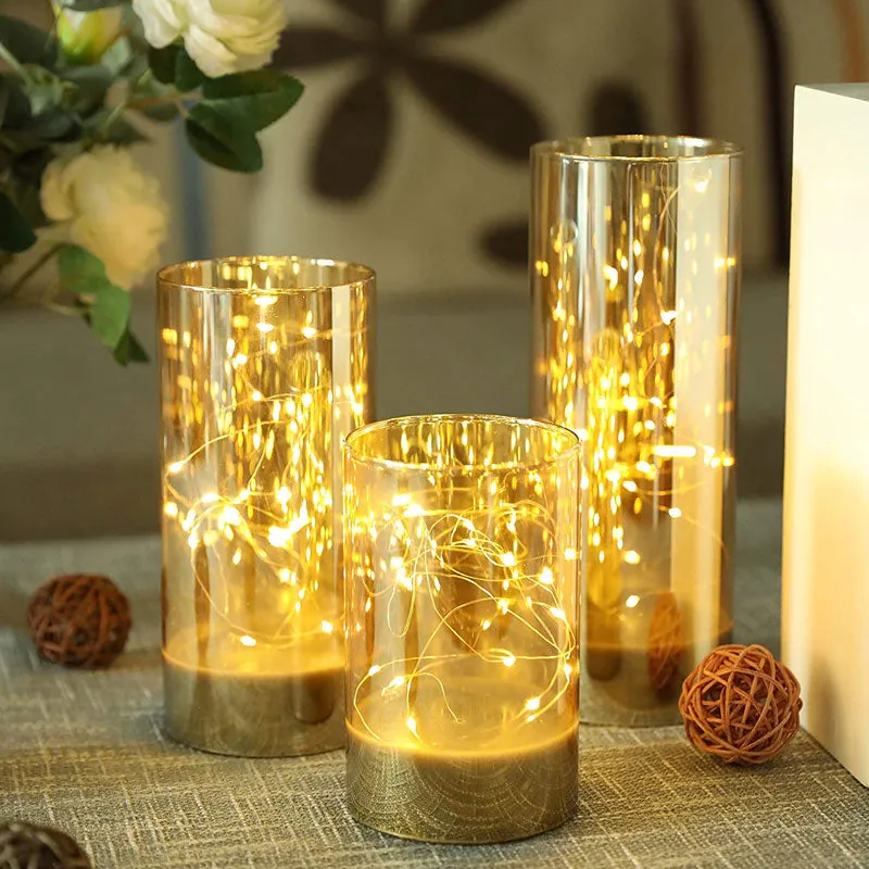 6/8/10inch High Battery Glass Decorative Lights（Set of 3）