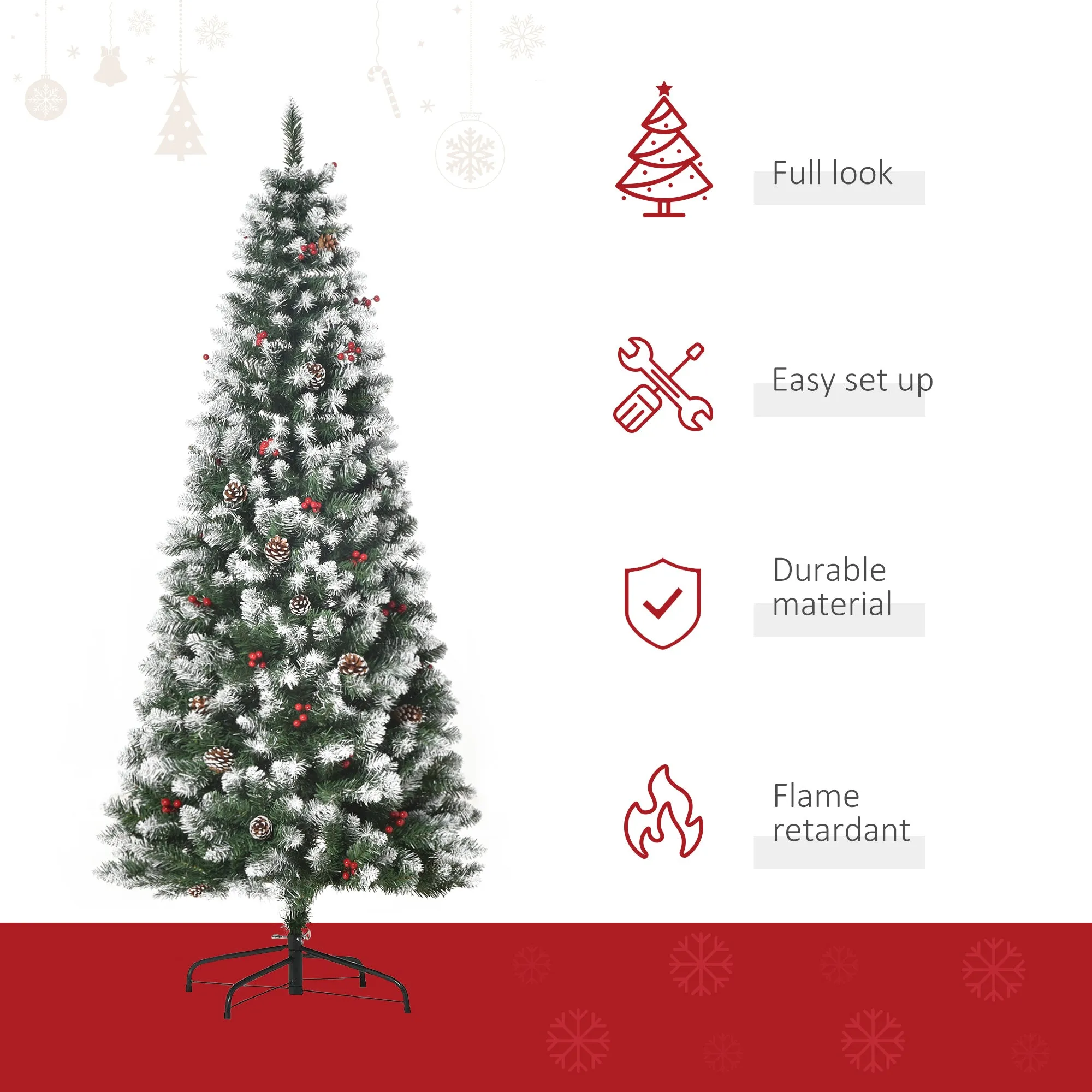6FT Artificial Christmas Tree Xmas Indoor Decoration w/ Pinecone