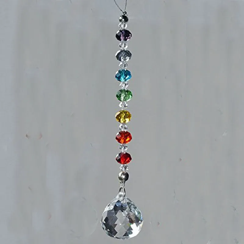 7 Chakra Crystal Prism Ball Suncatcher Rainbow Lucky Stones Rondelle Beads