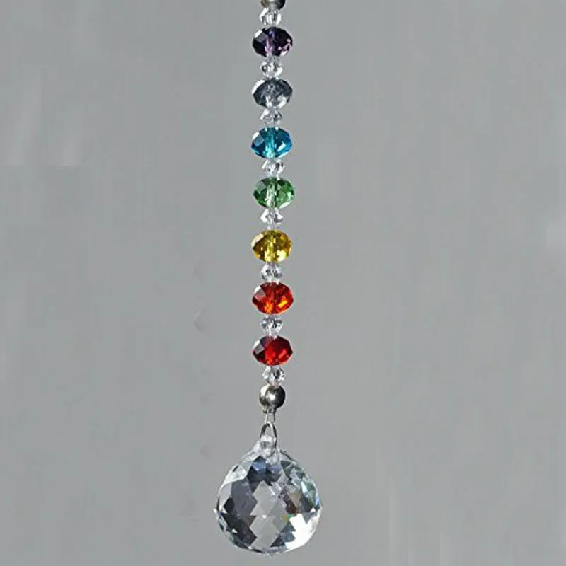 7 Chakra Crystal Prism Ball Suncatcher Rainbow Lucky Stones Rondelle Beads