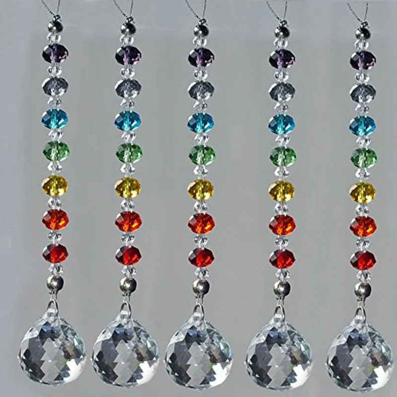 7 Chakra Crystal Prism Ball Suncatcher Rainbow Lucky Stones Rondelle Beads