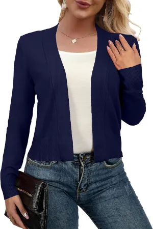 AAMILIFE Women Long Sleeve Cropped Knit Sweater Cardigans Open Front Bolero Shrug