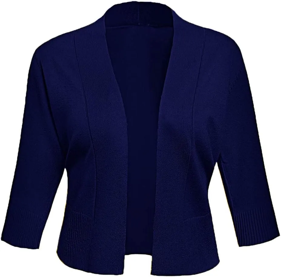 AAMILIFE Women's 3/4 Sleeve Cropped Cardigans Sweaters Jackets Open Front Short Shrugs for Dresses