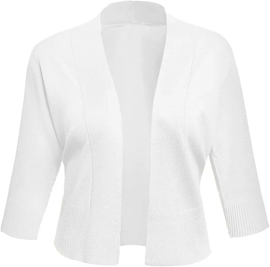 AAMILIFE Women's 3/4 Sleeve Cropped Cardigans Sweaters Jackets Open Front Short Shrugs for Dresses