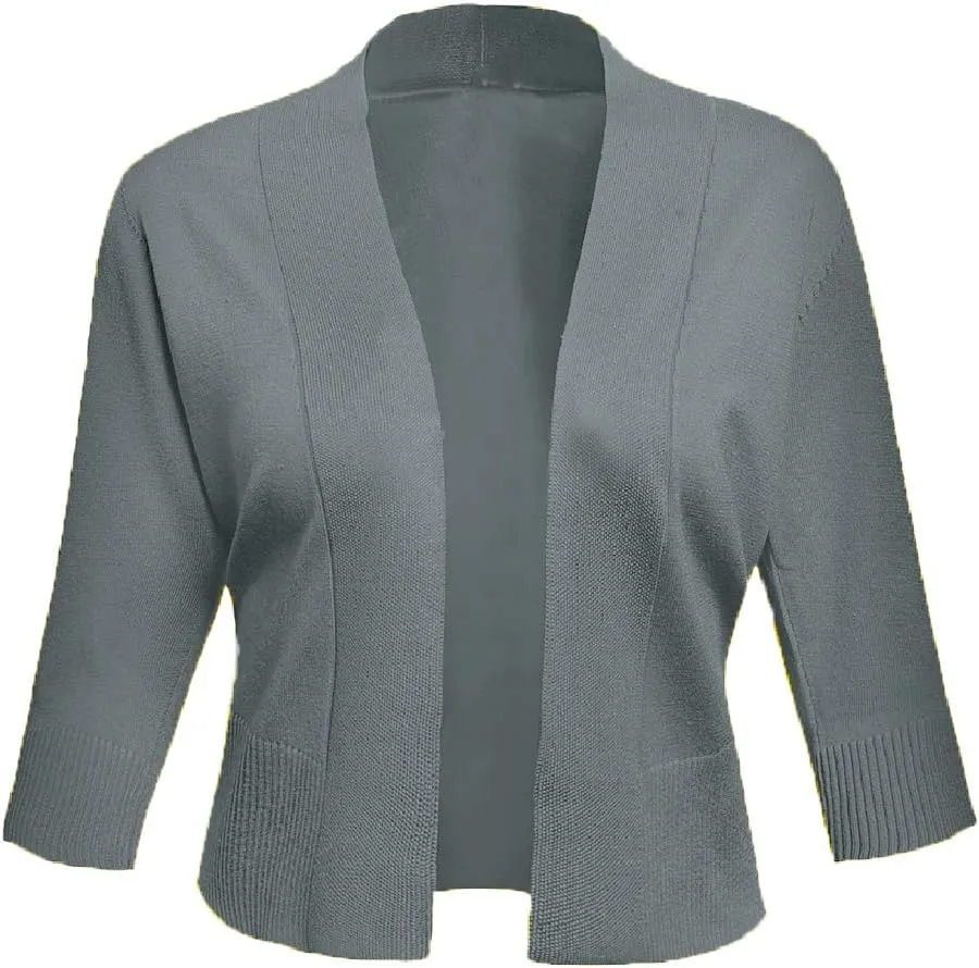 AAMILIFE Women's 3/4 Sleeve Cropped Cardigans Sweaters Jackets Open Front Short Shrugs for Dresses
