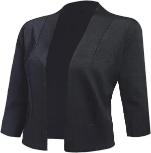 AAMILIFE Women's 3/4 Sleeve Cropped Cardigans Sweaters Jackets Open Front Short Shrugs for Dresses
