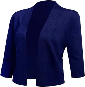 AAMILIFE Women's 3/4 Sleeve Cropped Cardigans Sweaters Jackets Open Front Short Shrugs for Dresses