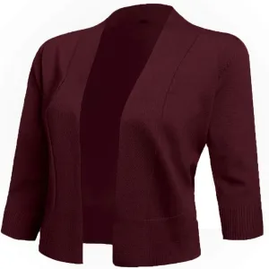 AAMILIFE Women's 3/4 Sleeve Cropped Cardigans Sweaters Jackets Open Front Short Shrugs for Dresses