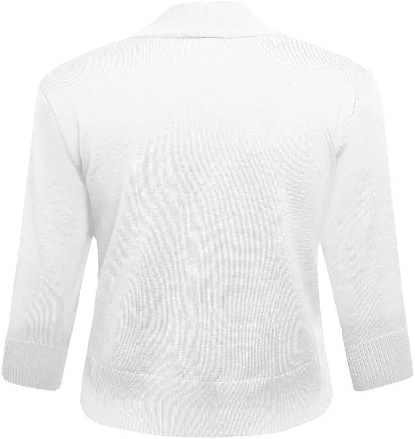 AAMILIFE Women's 3/4 Sleeve Cropped Cardigans Sweaters Jackets Open Front Short Shrugs for Dresses