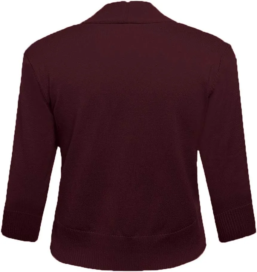 AAMILIFE Women's 3/4 Sleeve Cropped Cardigans Sweaters Jackets Open Front Short Shrugs for Dresses