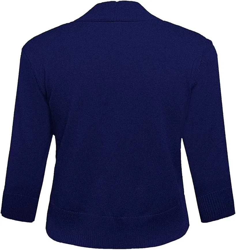 AAMILIFE Women's 3/4 Sleeve Cropped Cardigans Sweaters Jackets Open Front Short Shrugs for Dresses