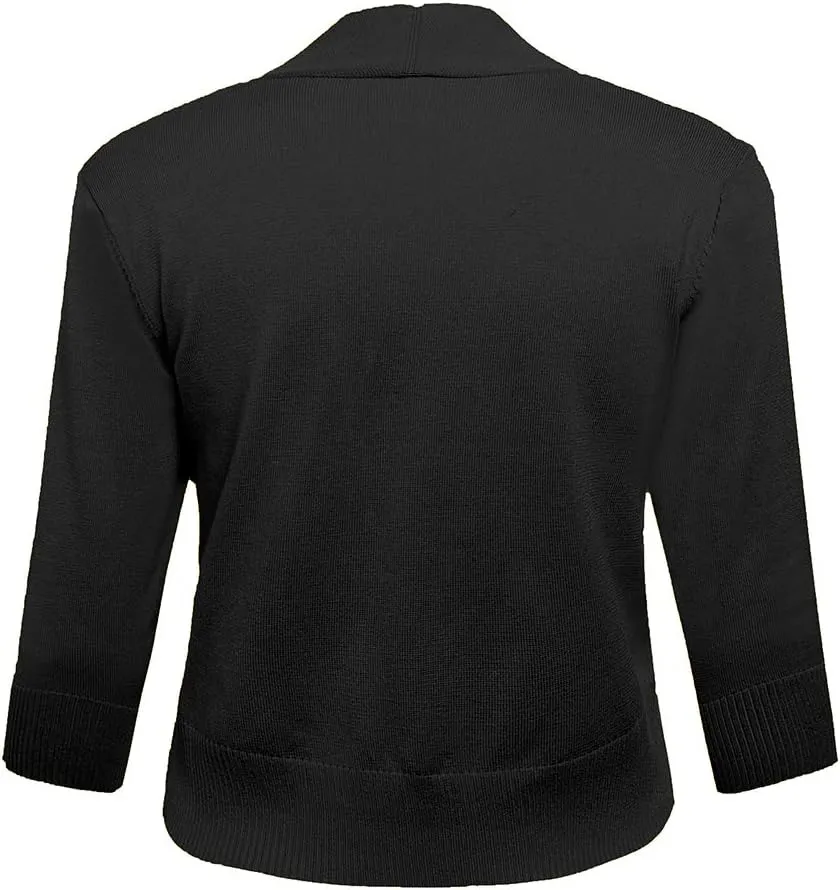 AAMILIFE Women's 3/4 Sleeve Cropped Cardigans Sweaters Jackets Open Front Short Shrugs for Dresses