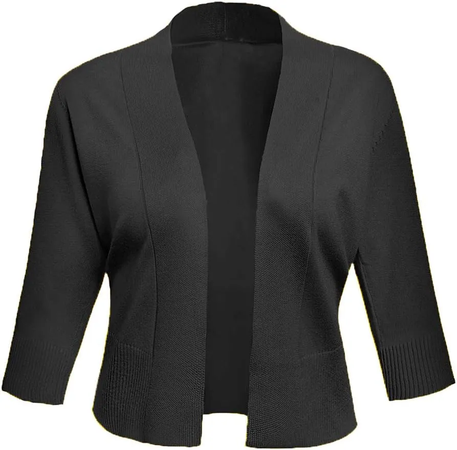 AAMILIFE Women's 3/4 Sleeve Cropped Cardigans Sweaters Jackets Open Front Short Shrugs for Dresses