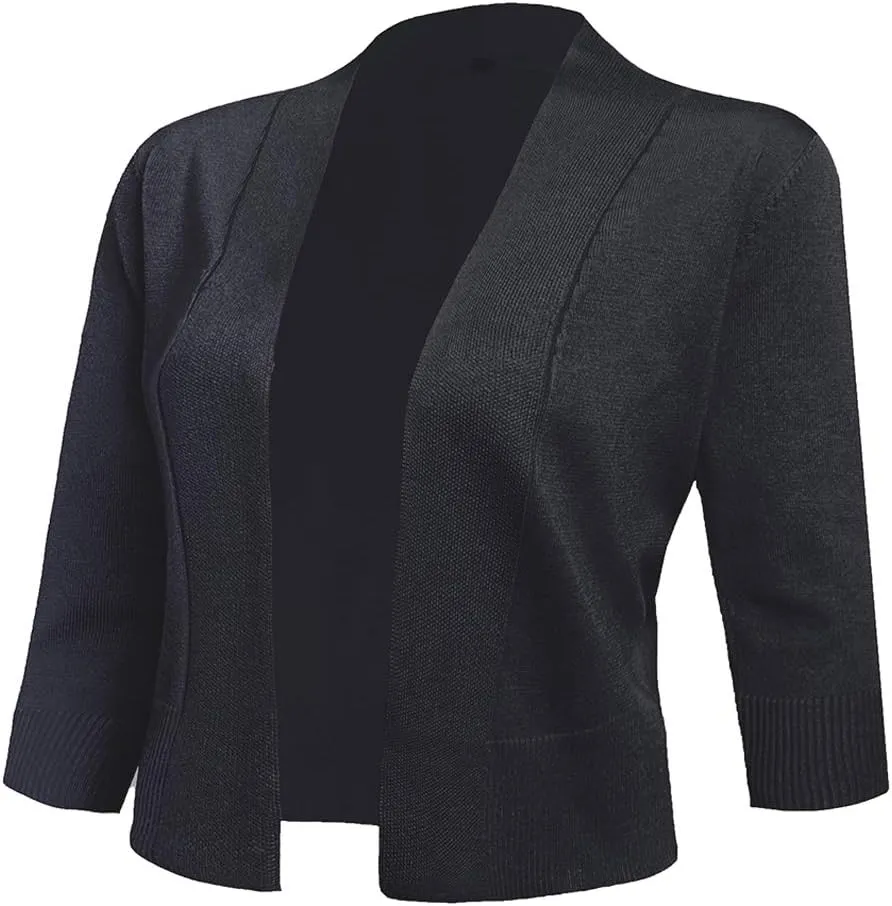 AAMILIFE Women's 3/4 Sleeve Cropped Cardigans Sweaters Jackets Open Front Short Shrugs for Dresses