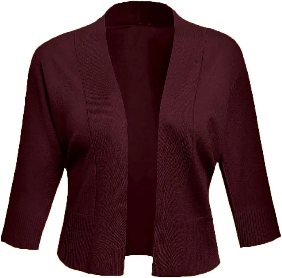 AAMILIFE Women's 3/4 Sleeve Cropped Cardigans Sweaters Jackets Open Front Short Shrugs for Dresses