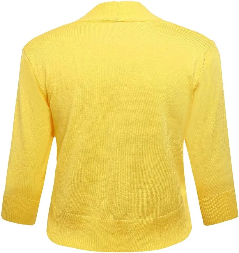 AAMILIFE Women's 3/4 Sleeve Cropped Cardigans Sweaters Jackets Open Front Short Shrugs for Dresses