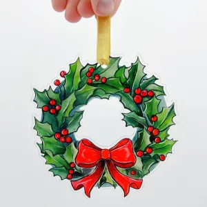 Acrylic Holly Holiday Wreath Ornament