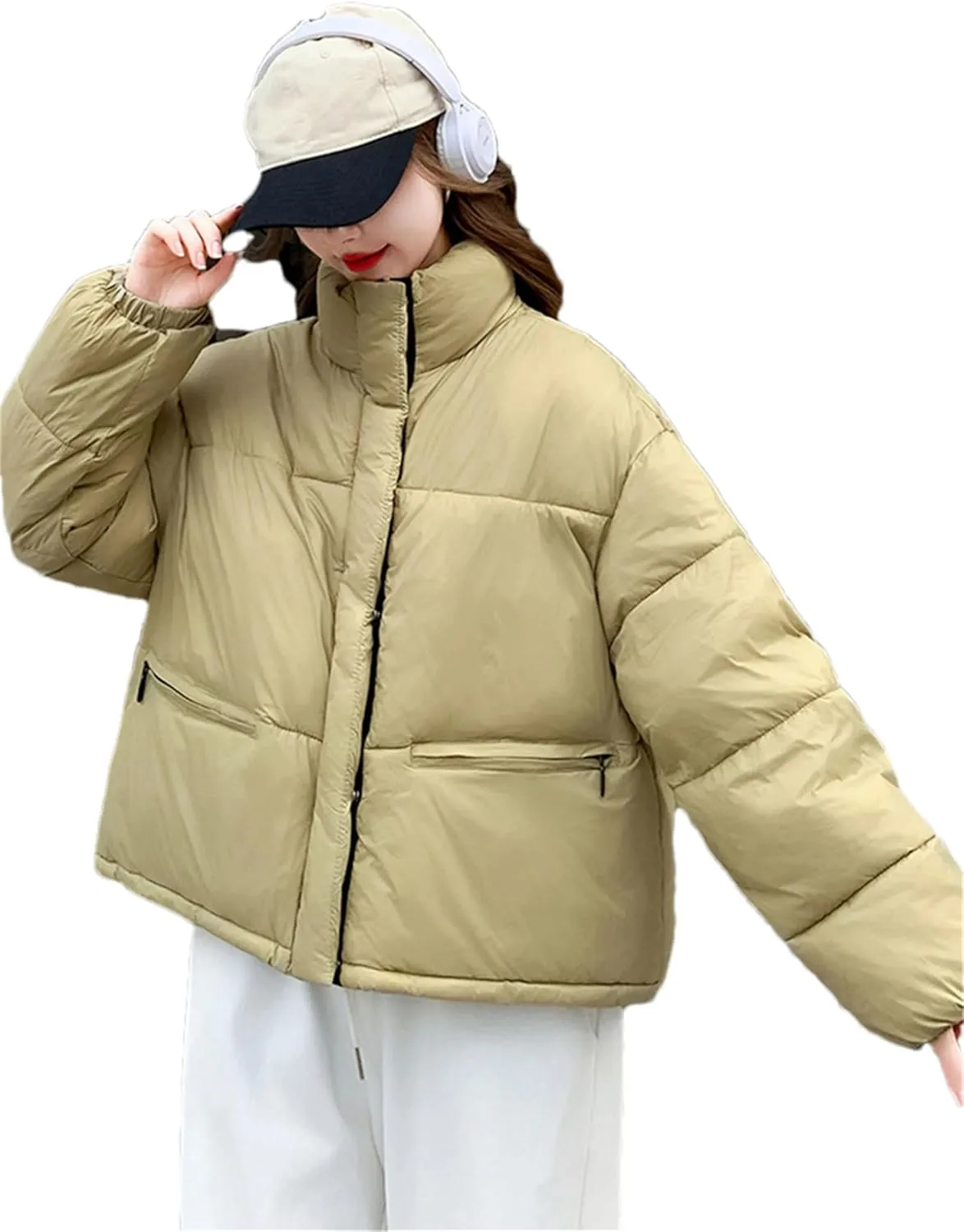 Adhdyuud Women Cotton Padded Parka Snow Coat Fake Short Coat Streetwear Puffer Jacket Warm Outwear