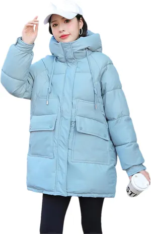 Adhdyuud Women Down Coat Puffer Jacket Thick Warm Coat Cotton Padded Parkas Overcoat Hooded Outwear