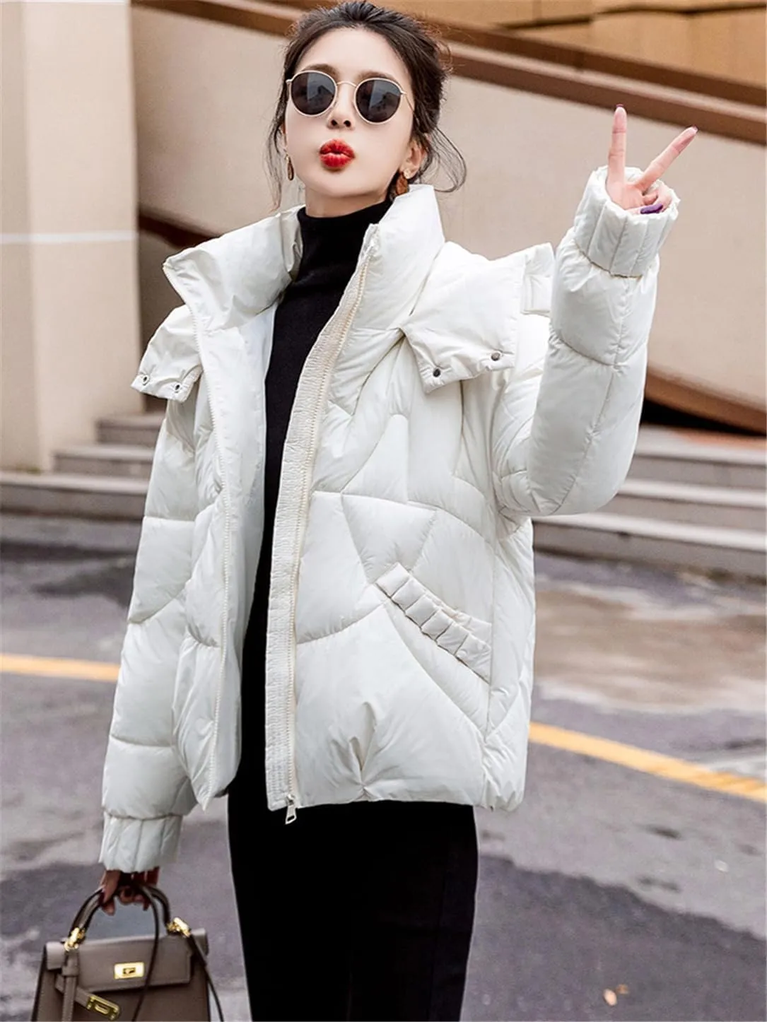 Adhdyuud Women's Down Jackets Ultra Light Warm Casual Coat Puffer Hooded Parka Short Cotton Padded Overcoat