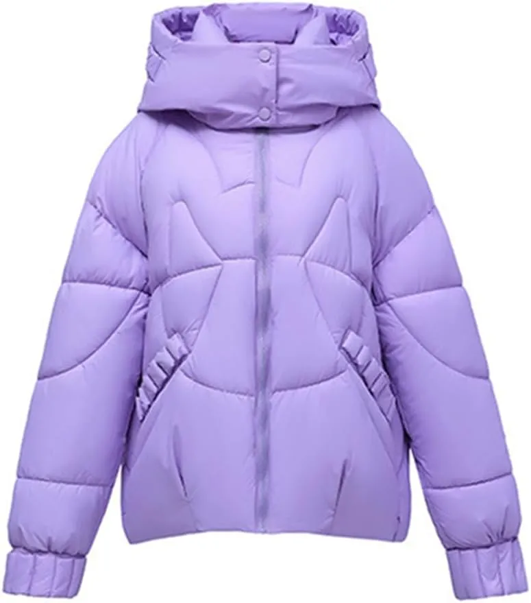 Adhdyuud Women's Down Jackets Ultra Light Warm Casual Coat Puffer Hooded Parka Short Cotton Padded Overcoat