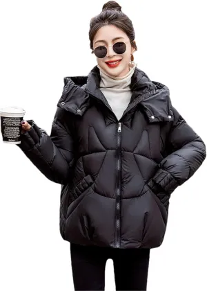 Adhdyuud Women's Down Jackets Ultra Light Warm Casual Coat Puffer Hooded Parka Short Cotton Padded Overcoat