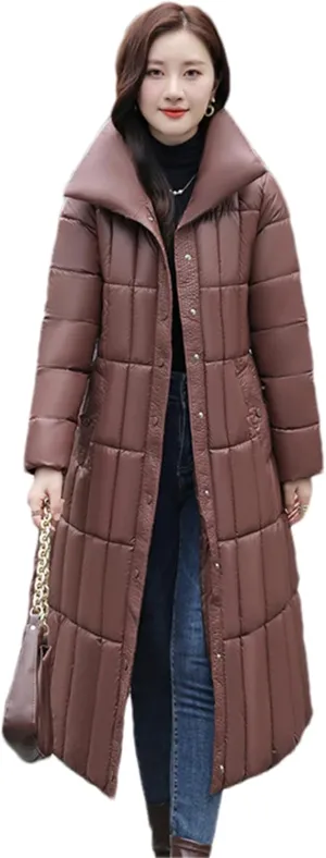 Adhdyuud Women's Down Jackets Warm Casual Coat Cotton Padded Parka Puffer Jacket Belt Parka Overcoat