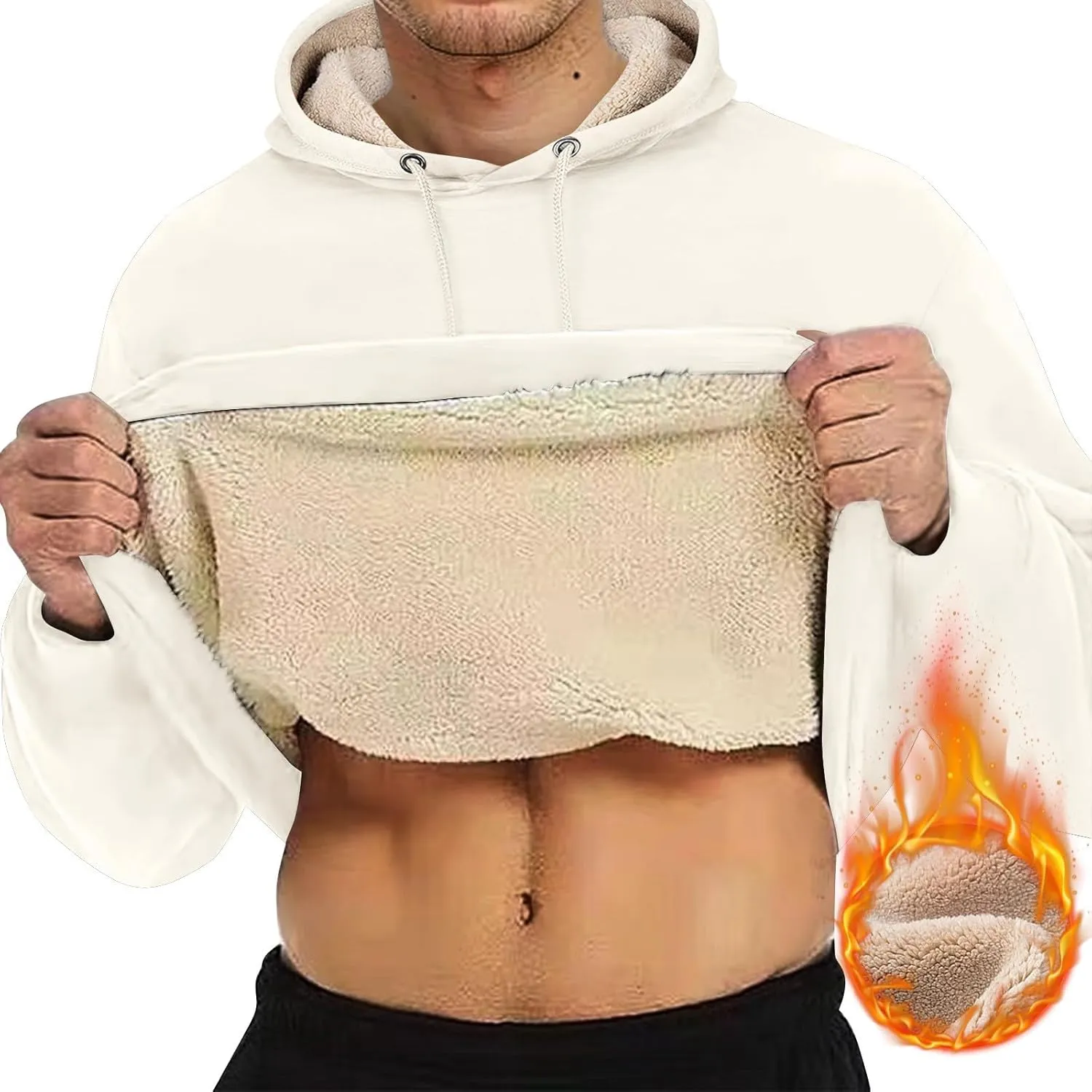 ADHOWBEW Mens Thermal Long Sleeve Thick Sweatshirts Pullover Sherpa Lined Heavy Weight Cold Weather Fleece Hoodies