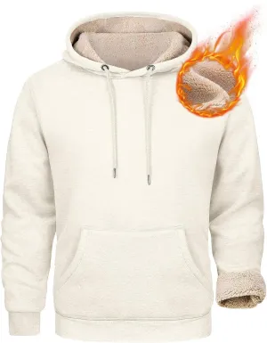 ADHOWBEW Mens Thermal Long Sleeve Thick Sweatshirts Pullover Sherpa Lined Heavy Weight Cold Weather Fleece Hoodies