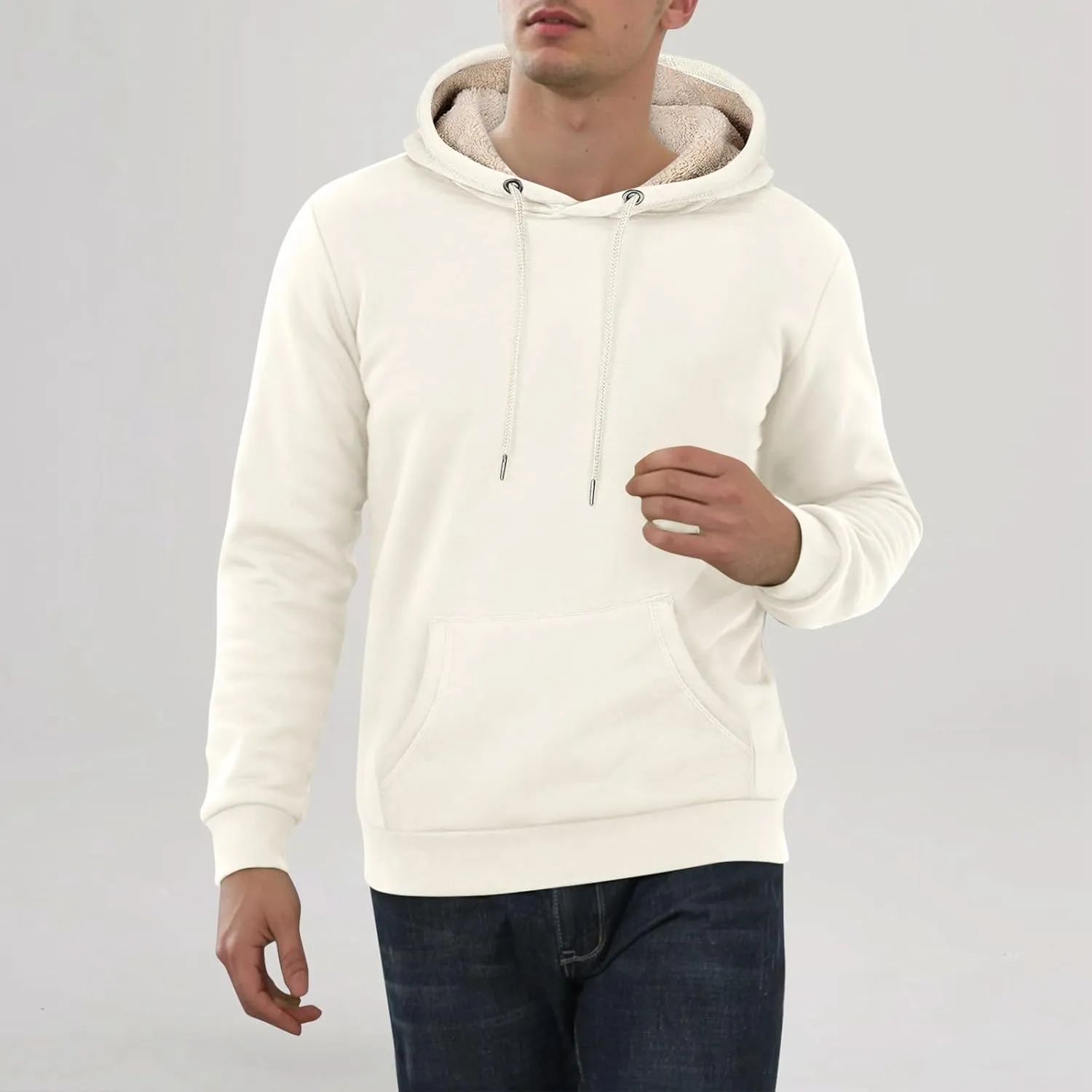 ADHOWBEW Mens Thermal Long Sleeve Thick Sweatshirts Pullover Sherpa Lined Heavy Weight Cold Weather Fleece Hoodies
