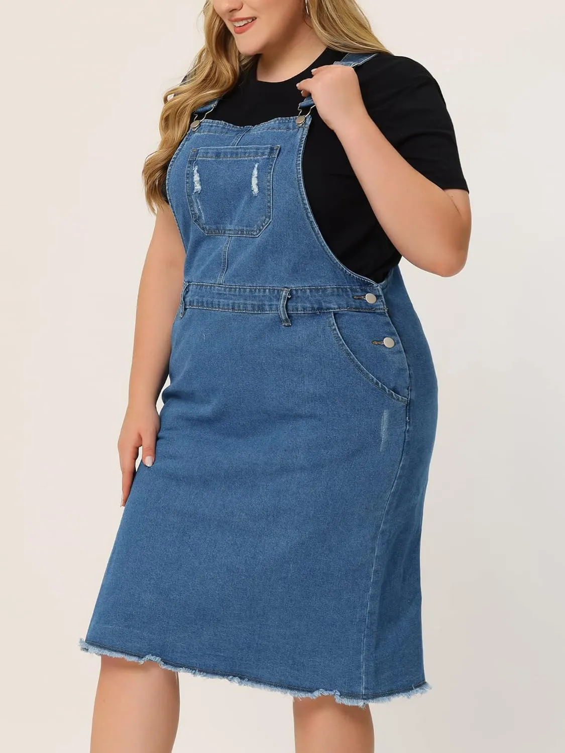 Agnes Orinda Women's Plus Size Overalls Dresses Jean Skirt Distressed Racerback Suspender Denim Overall Dress
